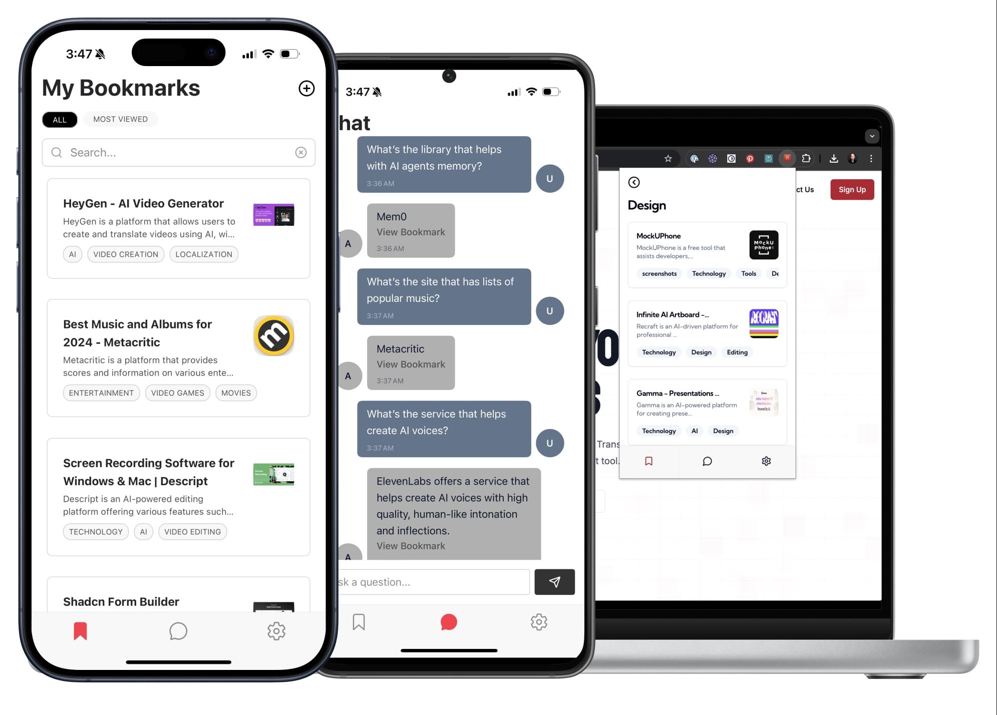 Chat with your bookmarks feature screenshot